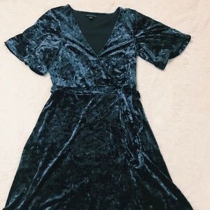 Blue crushed velvet wrap dress